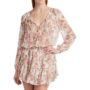 LoveShackFancy Floral Pink and Cream Mini Dress